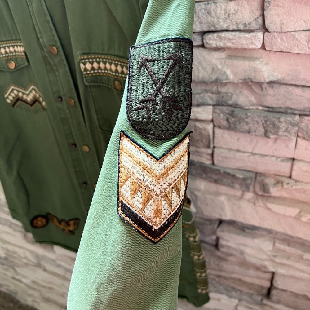 Rare Spell & The Gyspy Collective Panther Army Green Jacket Shirt Small - Picture 5 of 9